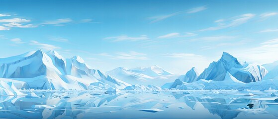 Minimalist paper-cut illustration of glaciers melting rapidly, stark representation of global warming, blurred backdrop,