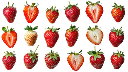 Strawberries with Various Cuts, Isolated on Transparent Background, Generative AI
