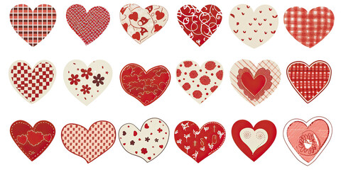 Heart shapes, cut out hearts on white background, love red Valentine's Day multiple set, generated ai