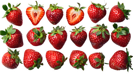 Strawberry Assortment with Slices, Isolated on Transparent Background, Generative AI