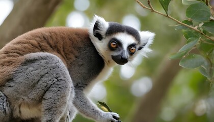 A Lemur With Its Mouth Full Of Leaves Foraging Fo