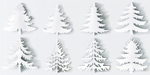 Obraz premium Tree cut out white background, multiple trees shapes patterns graphic resource nature woodland, generated ai