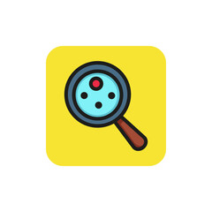 Icon of bacteria through magnifying glass. Lens, virus, microorganism. Science concept. Can be used for topics like laboratory, research, illness