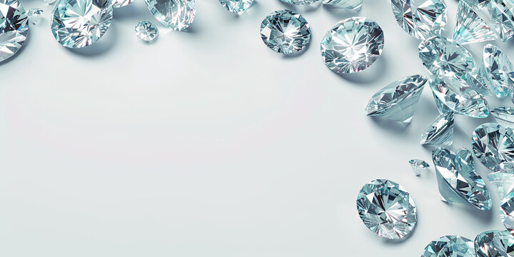 Diamond border frame, diamonds shinning gems jewellery background, backdrop illustration empty space, generated ai 