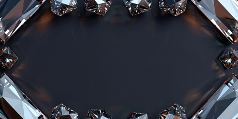 Diamond border frame, diamonds shinning gems jewellery background, backdrop illustration empty space, generated ai  - obrazy, fototapety, plakaty