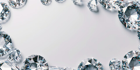 Diamond border frame, diamonds shinning gems jewellery background, backdrop illustration empty space, generated ai 