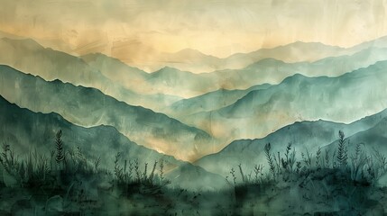 Textured Mountain Layers, Earthy Tones, Artistic Nature Landscape
