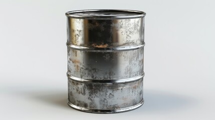An isolated steel oil barrel, symbolizing the oil industry and fuel storage - obrazy, fototapety, plakaty