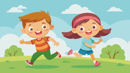 Obraz na płótnie Canvas happy-cute-little-kid-boy-and-girl-play-run-tag