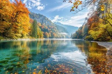 A scenic landscape with vibrant autumn colors.