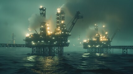 Oil and gas extraction facilities in the North Sea - obrazy, fototapety, plakaty