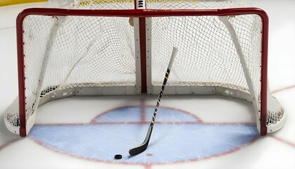 A Hockey Stick Slapping A Puck Into The Goal - obrazy, fototapety, plakaty