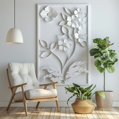 Stylish Home Interior: Abstract Floral Artwork in Modern Living Room
