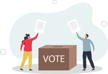 diverse people hold voting paper checkmark putting in vote box.flat vector illustration.