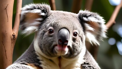 A Koala With Its Distinctive Nose And Fluffy Fur - obrazy, fototapety, plakaty
