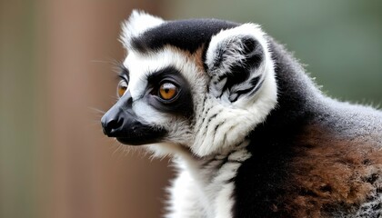 Naklejka premium A Lemur With Its Head Tilted Listening Intently T