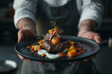 food elegant expensive dish plate dark black gourmet