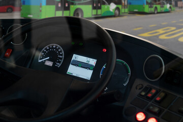 Electric bus dashboard close up