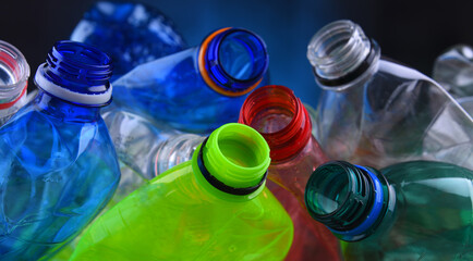 Empty colored carbonated drink bottles. Plastic waste - 784590905