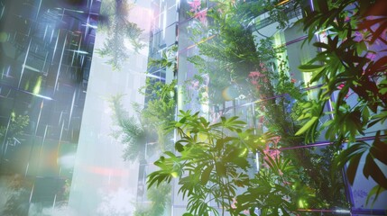 Vibrant Urban Jungle: Futuristic Cityscape Meets Lush Greenery