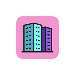 Icon of residential apartment buildings. Dwelling, housing unit, tower block. Architecture concept. Can be used for topics like real estate, flat complex, city