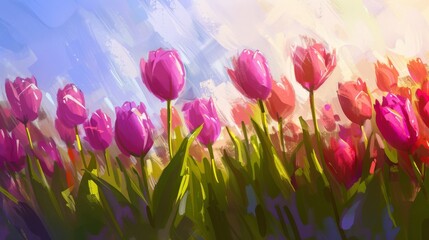 Vibrant Digital Painting of Spring Tulips in Bloom