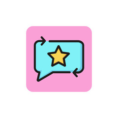 Line icon of star in speech bubble. Blog, chat, premium user. Rating or feedback concept. Can be used for topics like internet, mobile app and communication