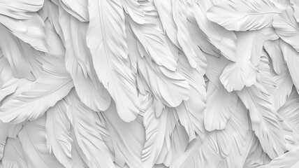 Closeup view of white feathers background. Showing peace, calm, purity, spirituality, and hope. Generative AI.