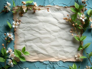 A blank old page for writing paper with flowers - obrazy, fototapety, plakaty