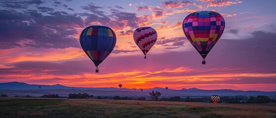 Obraz premium Colorful hot air balloons rising at dawn