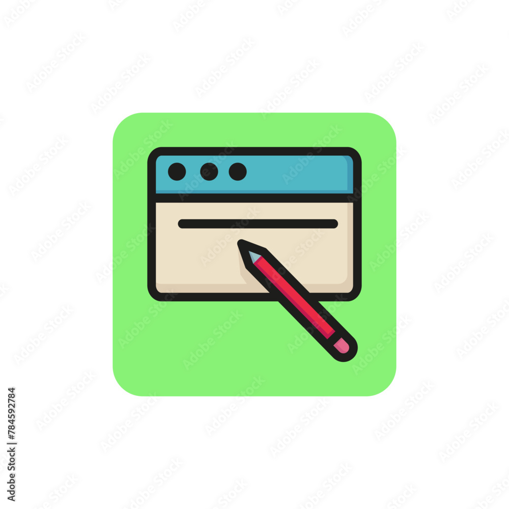 Poster line icon of browser window and pencil. web page settings, website creation, website restoring. inte
