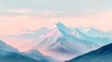 Soft pastel color abstract art of beautiful mountains. Mountain peak, minimalism landscape, panorama banner illustration - 784593555