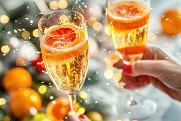 Celebration toast with sparkling fruit juice - obrazy, fototapety, plakaty