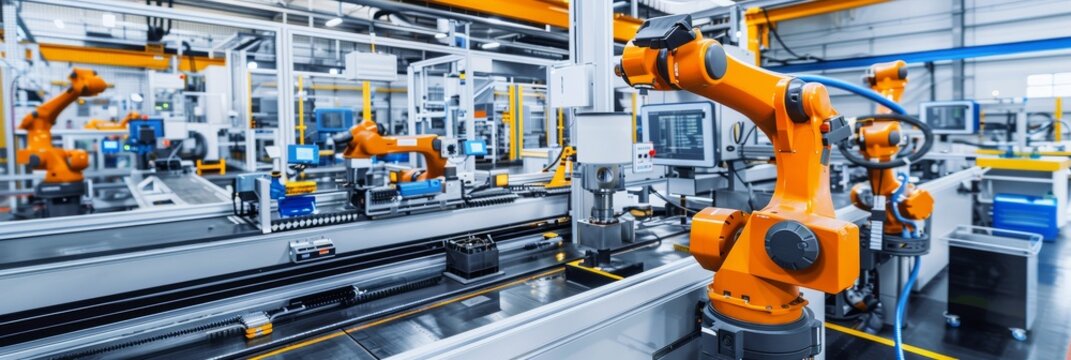 An automated plastic molding factory, with robots producing and assembling plastic parts with high precision and speed