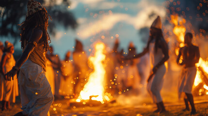 Traditional Tribal Fire Dance Ritual at Dusk