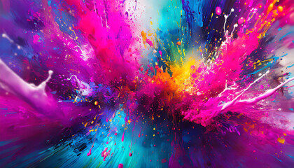 Vibrant and abstract collision of paint colors. AI generated wallpaper.