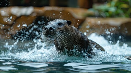 Platypus Diving. Gracefully Disappearing Beneath Rippling Surface, Hunting for Prey.