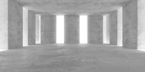 Abstract empty, modern concrete room with pillars on the walls and rough floor - industrial interior background template