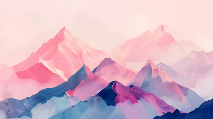 Soft pastel color abstract art of beautiful mountains. Mountain peak, minimalism landscape. Panorama banner, illustration