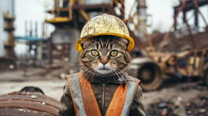 Industrial cat builder. Construction cat worker in industrial setting - 784596321