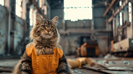 Industrial cat builder. Construction cat worker in industrial setting - 784596363