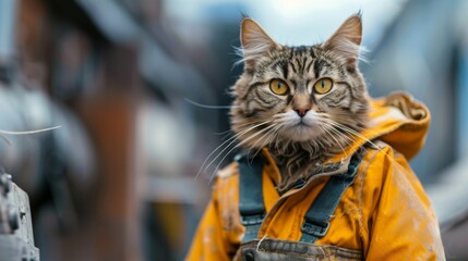Industrial cat builder. Construction cat worker in industrial setting - 784596511