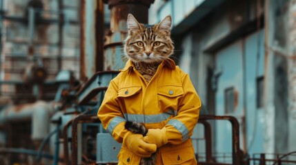 Industrial cat builder. Construction cat worker in industrial setting - 784596702