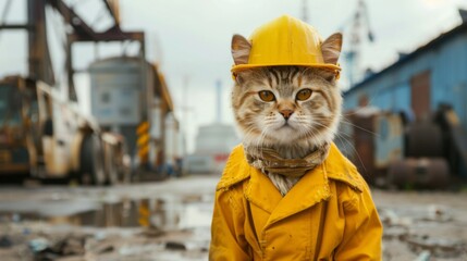 Industrial cat builder. Construction cat worker in industrial setting - 784596754