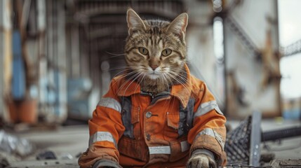 Industrial cat builder. Construction cat worker in industrial setting - 784596948