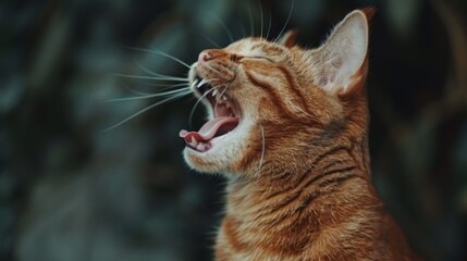 Cat yawns. Close-up feline yawns