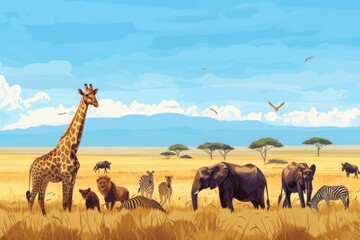 A group of African safari animals, drawn together