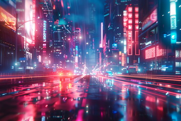 colorful traffic in the city at night - obrazy, fototapety, plakaty