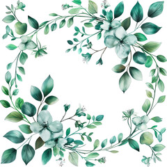 floral branch and minimalist flowers in wreath borders and frame in watercolour style isolated on transparent background. - obrazy, fototapety, plakaty