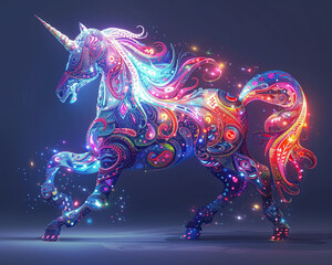 Fototapeta na wymiar A unicorn made of colorful paisley and glitter.